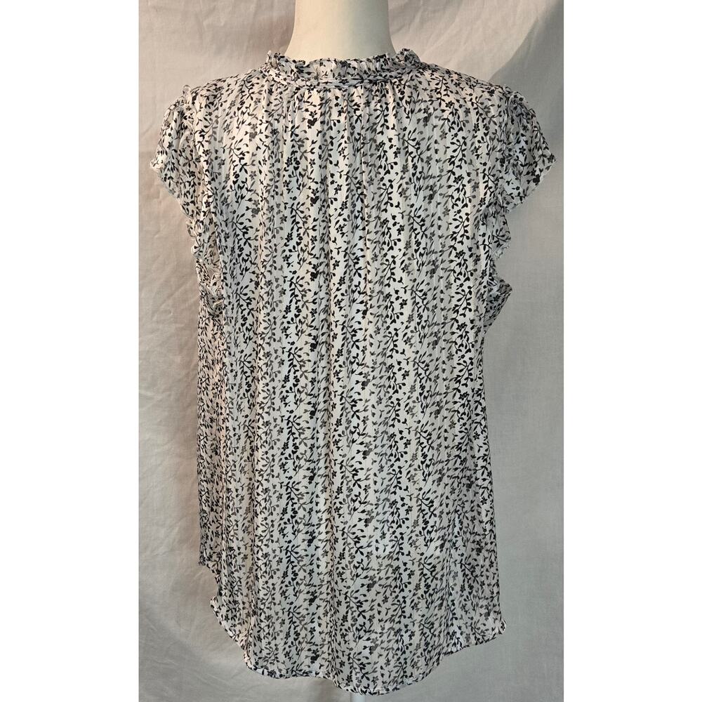 Tamara H Womens Blouse Flutter Sleeve Ruffle Neck Black Gold White Floral 1X - Picture 8 of 11